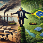 A-striking-image-depicting-the-balance-between-Brazils-oil-industry-and-its-climate-protection-efforts.-On-one-side-oil-rigs-and-refineries-are