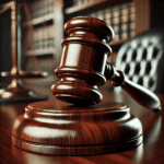 Houten hamer van een rechter op bureau